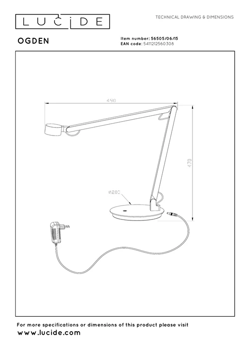 Lucide OGDEN - Schreibtischlampe - LED 3 StepDim - 1x7W 3000K - Grauguss | Premium - technisch